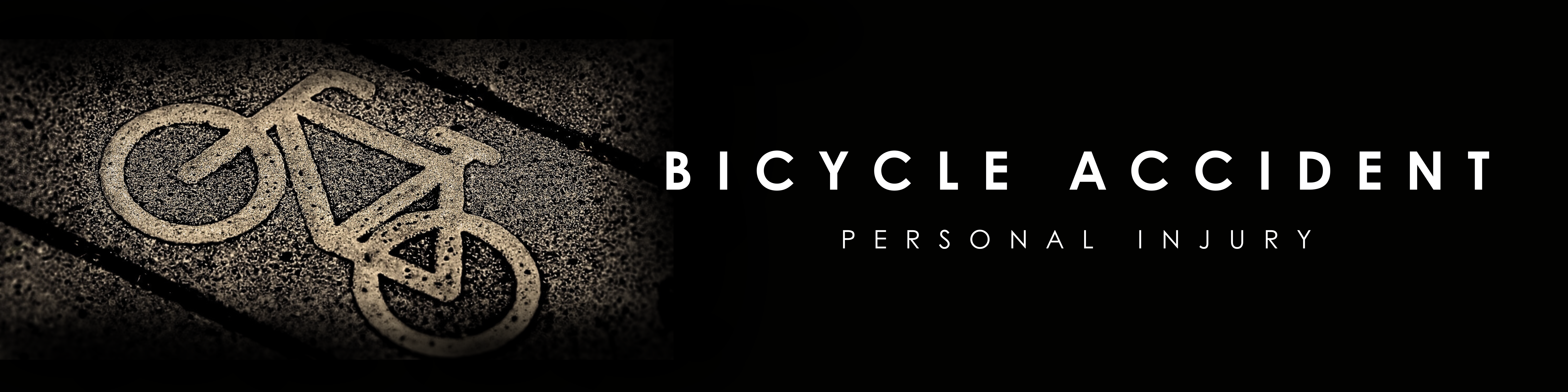 the icon of a bicycle on a pedestrian walkway, this banner image also has the words "bicycle accident" and "personal injury"