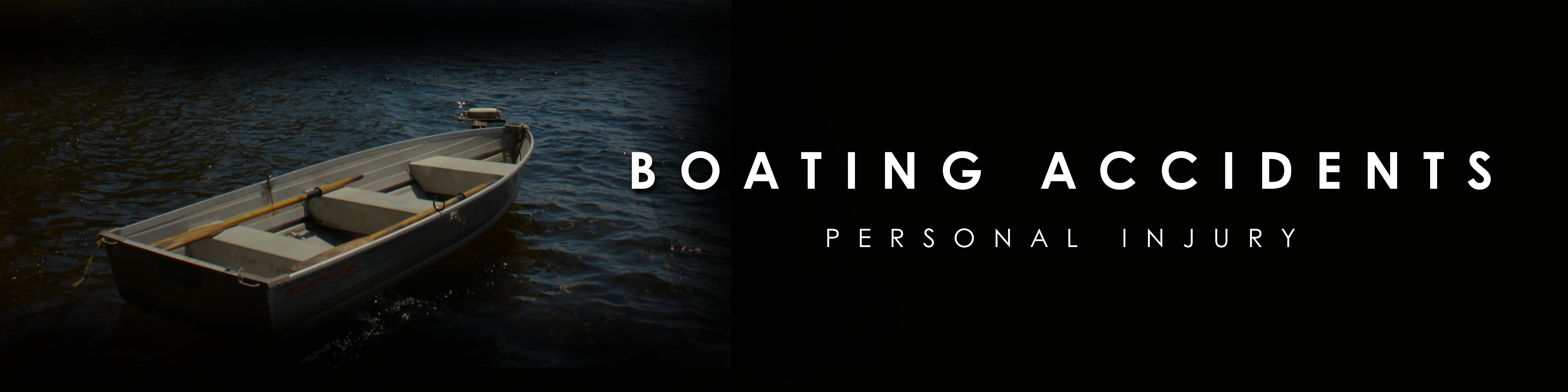 a boat atop lake water, this banner image also includes the words "boating accident" and "personal injury" 