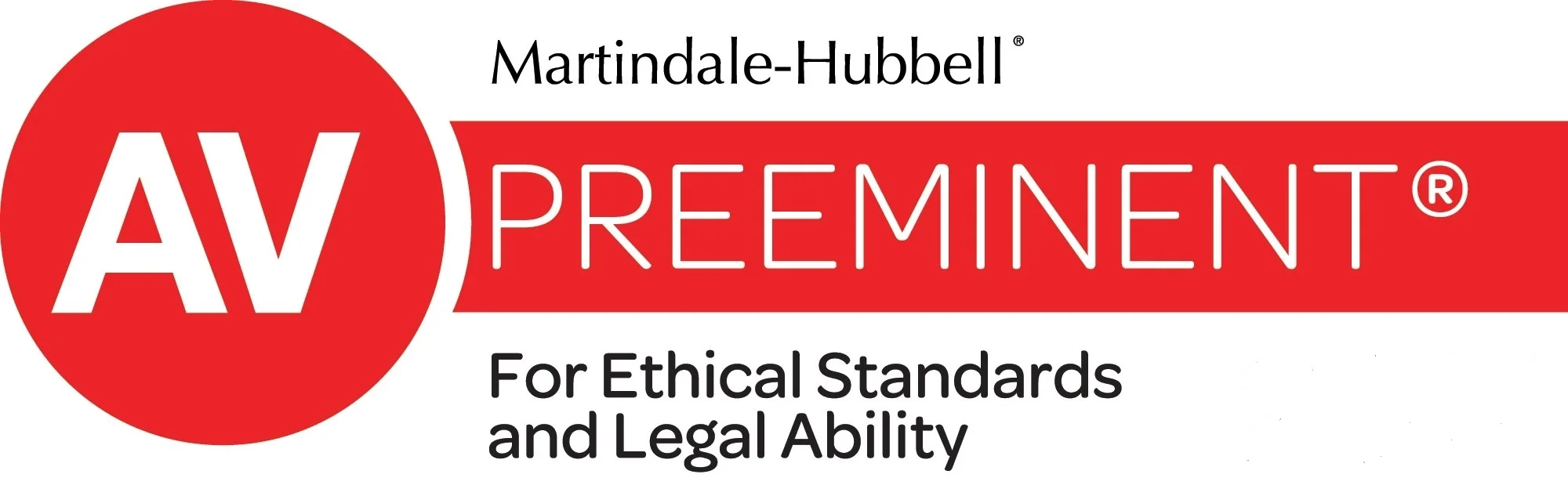 The insignia for Martindale-Hubbell's "AV Preeminent" designation, includes the words "For ethical standards and legal ability"