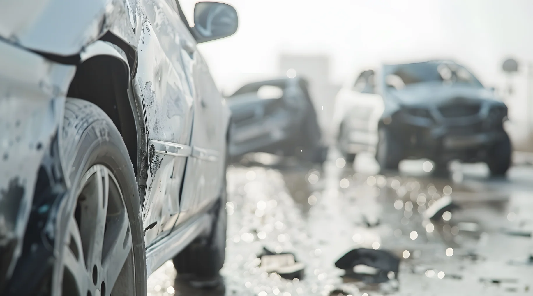 a damaged car in an apparent accident