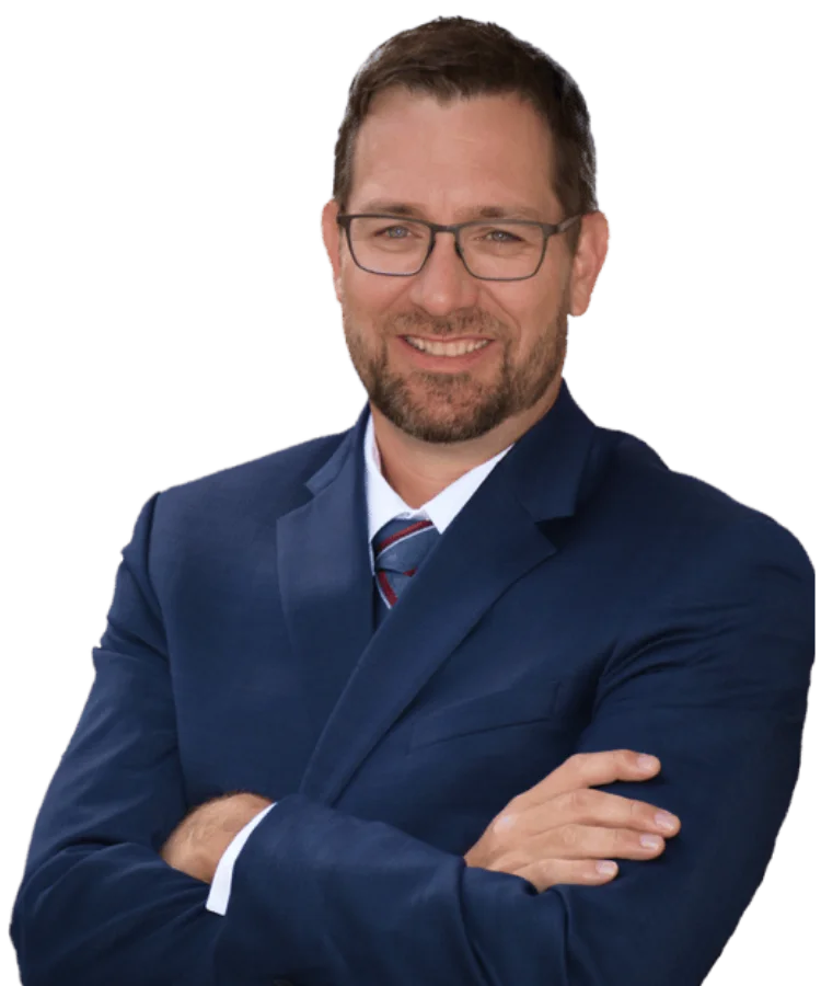 Attorney Pemberton wears a suit and smiles