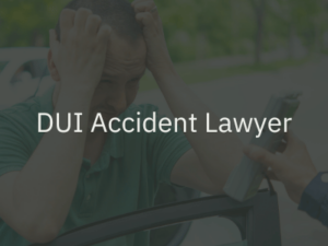 a drunk driver reads a breathalyzer at the scene of an incident with the words 'dui accident lawyer' in the foreground