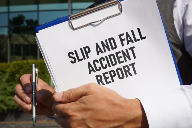 Closeup of a Slip & Fall Accident Report on a Clipboard