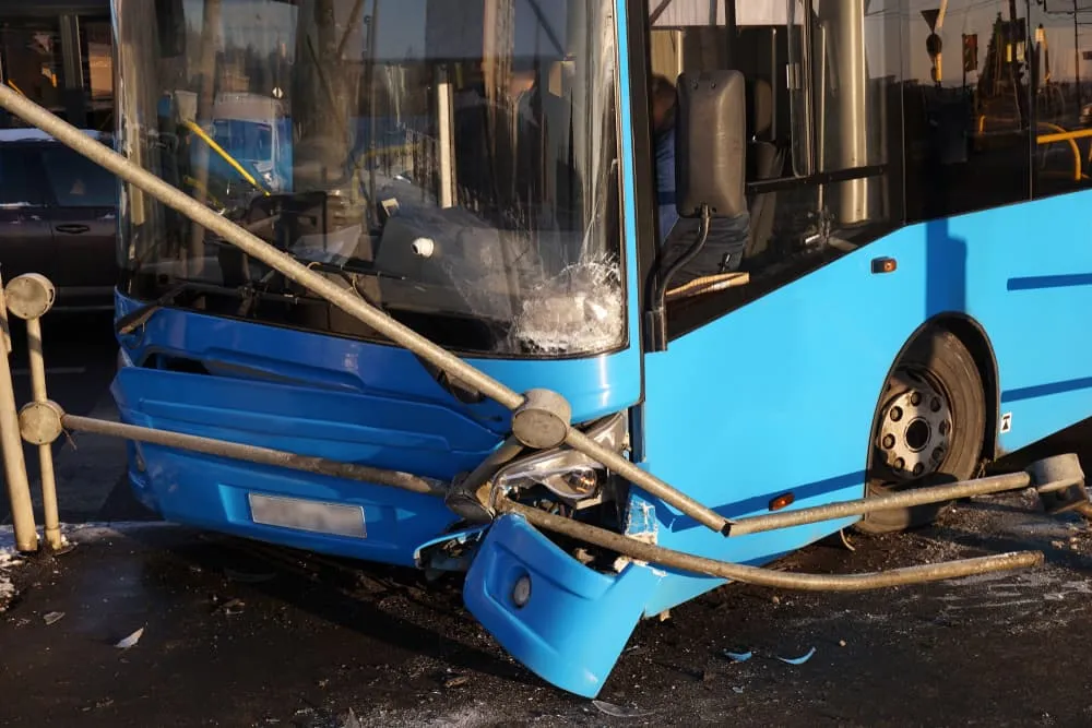 Bus Crashed Into A Metal Railing