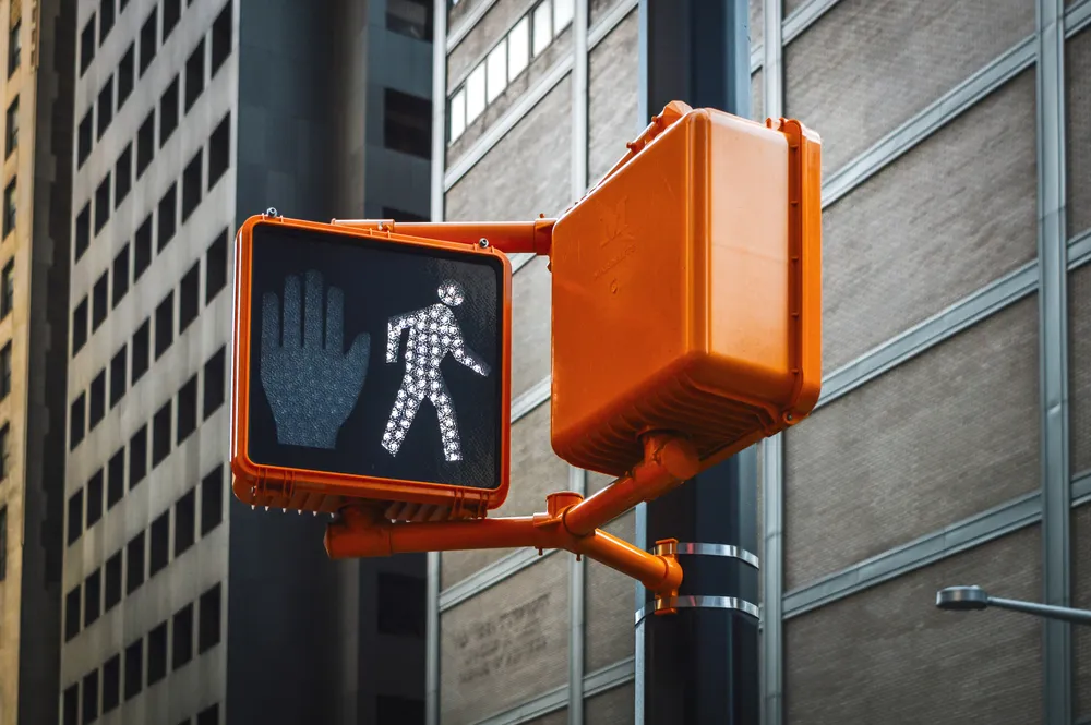 Pedestrian Walk Signal On A City Street