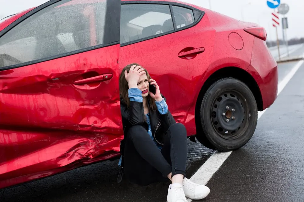 Woman Calling For Help After A Traffic Accident