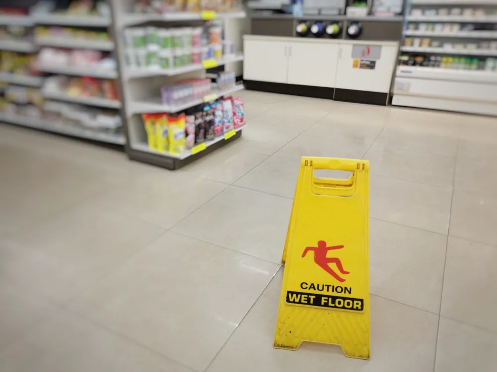 Wet Floor Sign in a Supermarket