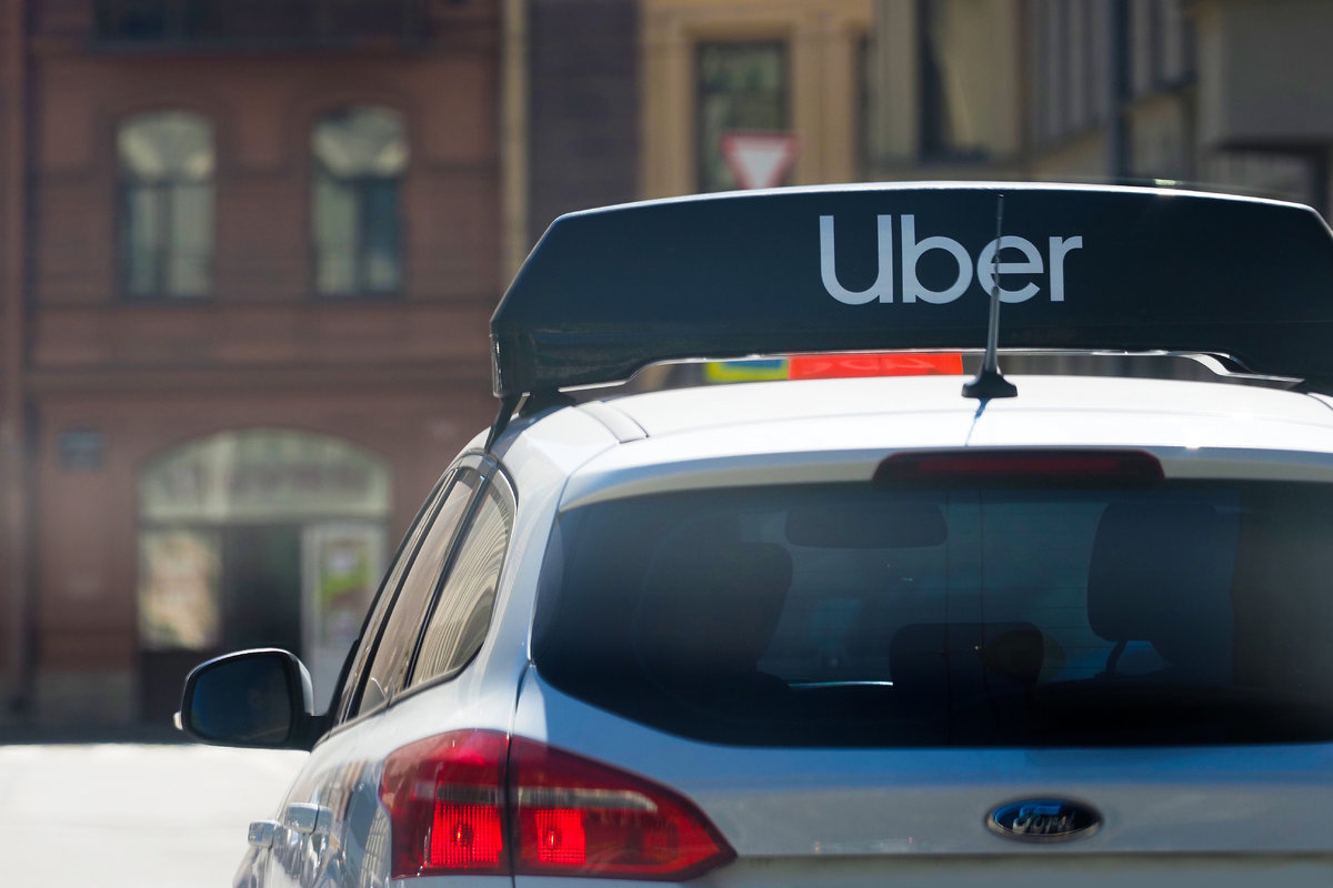 Saint Petersburg, Russia - July, 2020: Uber car on the city street. Uber car service